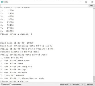Leaving the Set Baud Rate Submenu