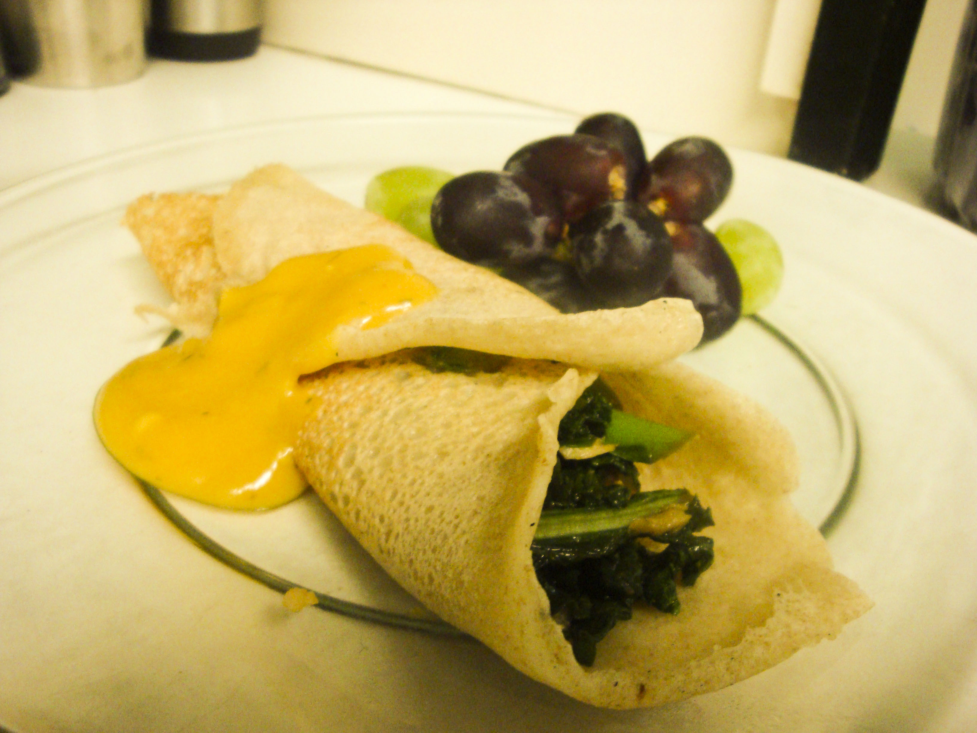 Vegan Crepes With Smokey Tempeh and Sauteed Greens