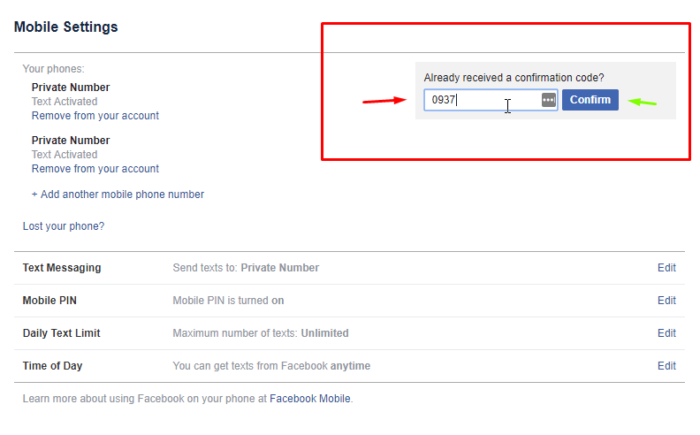 Add Mobile Number to Mobile Settings