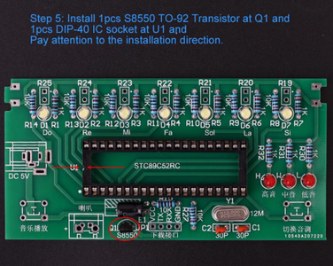 Install 1pcs S8550 TO-92 Transistor and 1pcs DIP-40 IC Socket