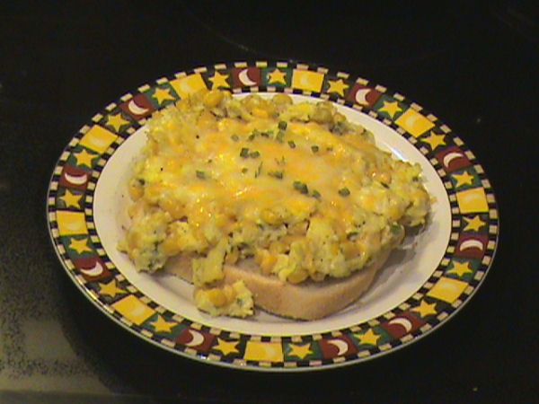 Quick Chessy Corn Scramble. . .on Toast!