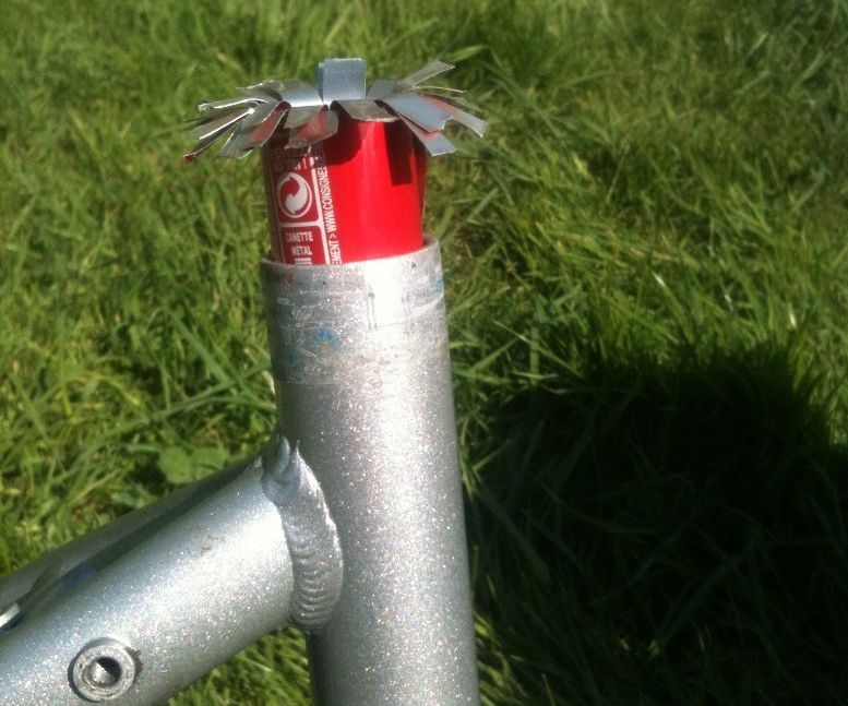 Seat post adaptor made with soda cans