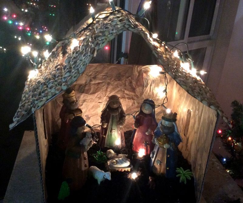 Nativity Crib - Upcycle Diaper Box, Pistachio Shell and Gift Bag