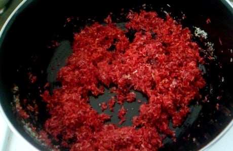 Add Grated Beetroot and Condensed Milk: