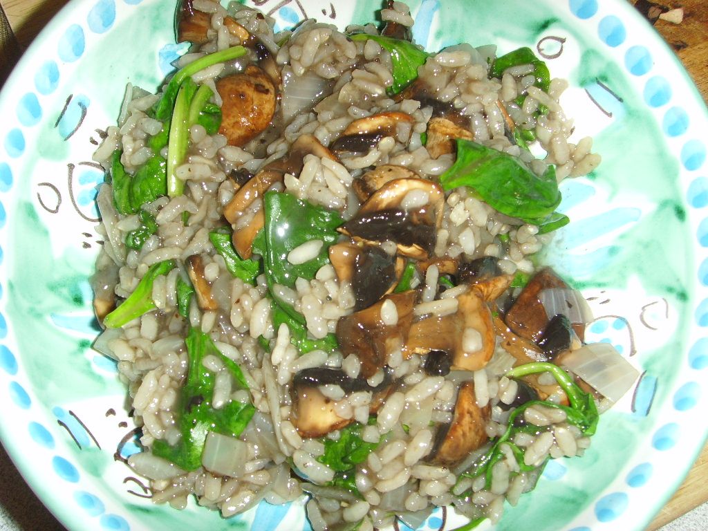Vegan Baby Bella and Spinach Risotto