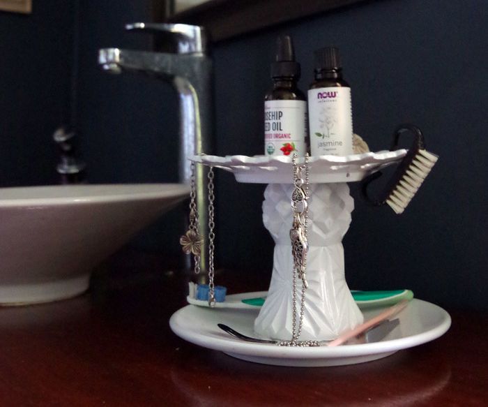 How to Make a Two Tiered Stand Out of Thrift Store Items