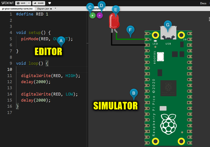 Virtual Online Raspberry Pi Pico Simulator - Blink an LED