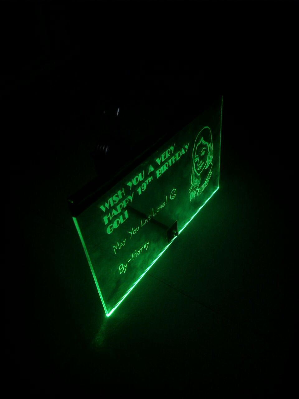 Glass Engraved Birthday Card With LED Reflection