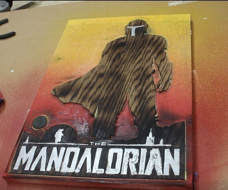 Wooden Mandalorian Poster With Real Metal