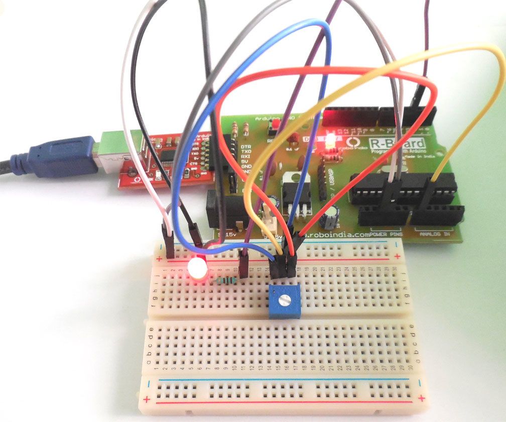 Arduino Analog Input and Output on LED & Serial.