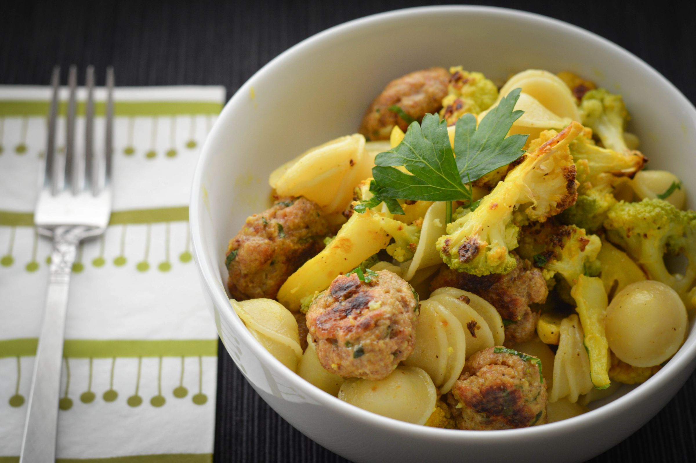 Moroccan Orecchiette With Cauliflower and Meatballs