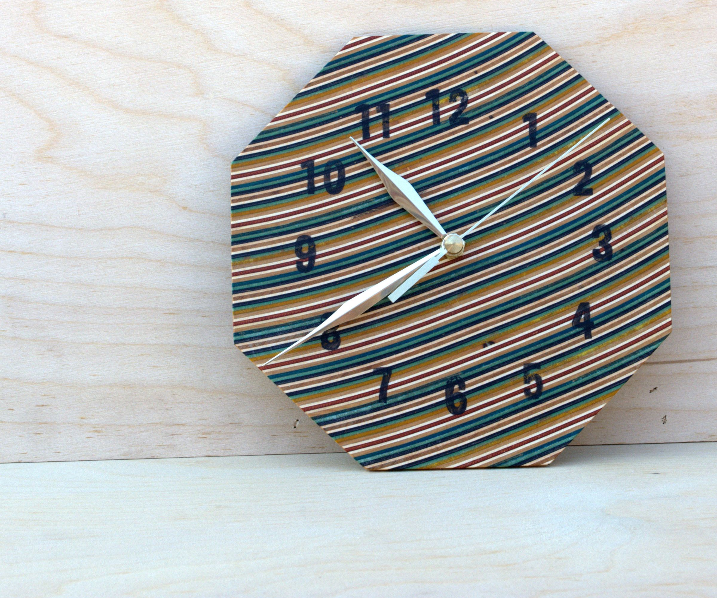 Wooden Clock Out of Recycled Skateboards