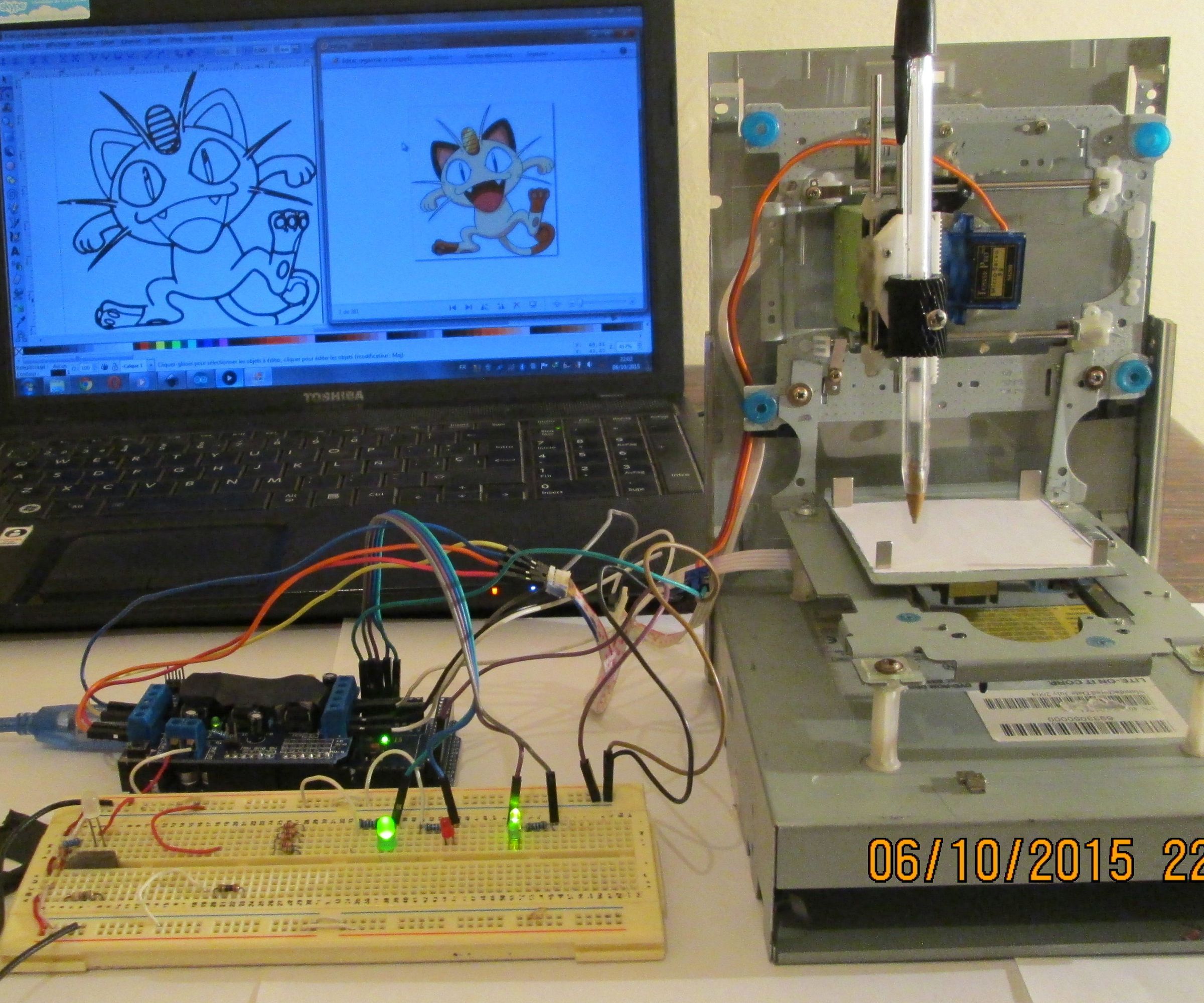 Mini CNC machine Arduino Based & Adafruit Driver Motor L293D v1 & 2*Mini Stepper CD/DVD player #1 