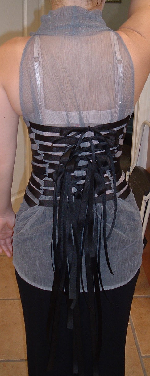 Sheer Sleeveless Turtleneck Corset Ribbon Top