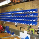 Easy wall mounted storage bins for hardware parts