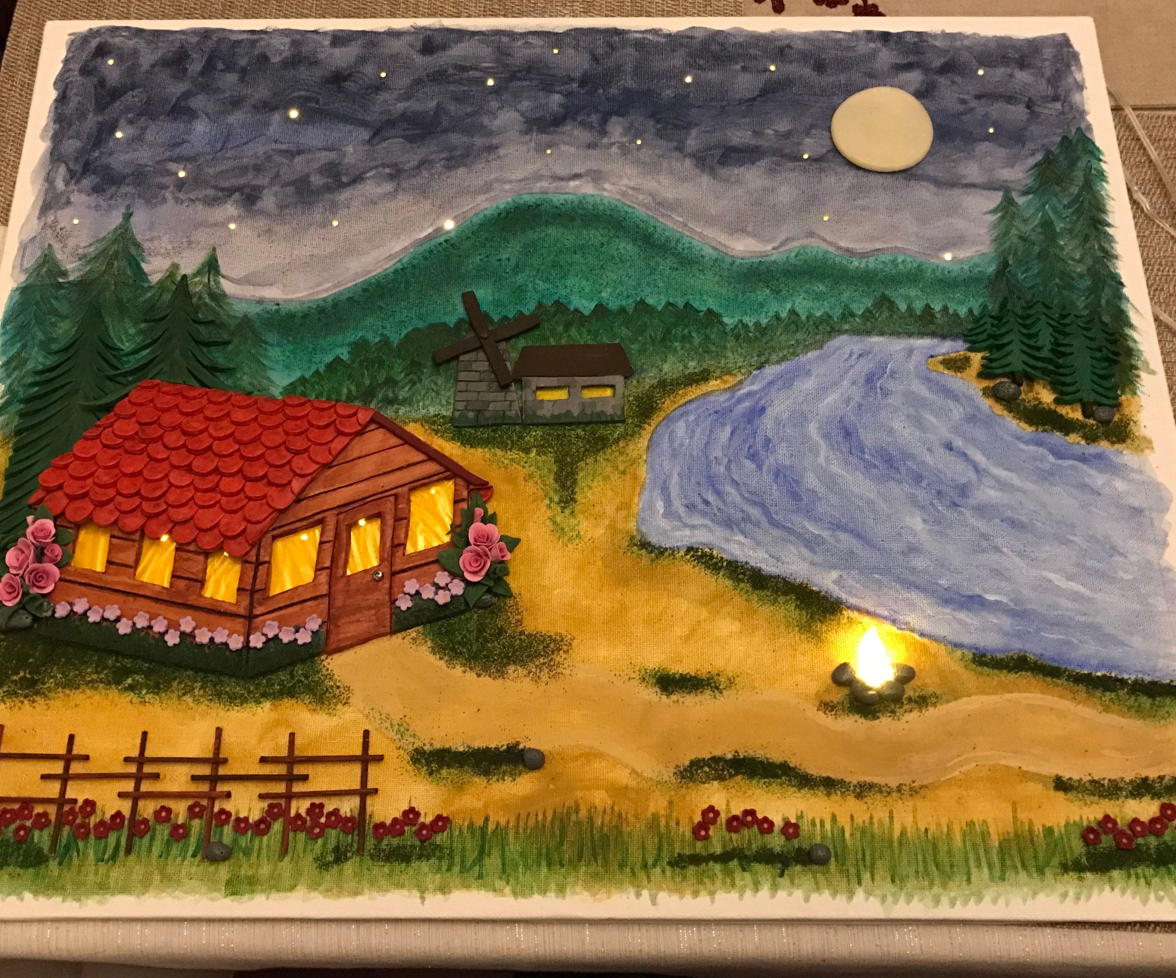 Lighted Starry Night Painting