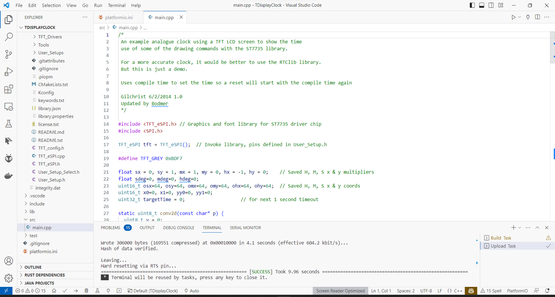 Extending a TFT_eSPI Example With TTGO T-Display Using PlatformIO, With ...