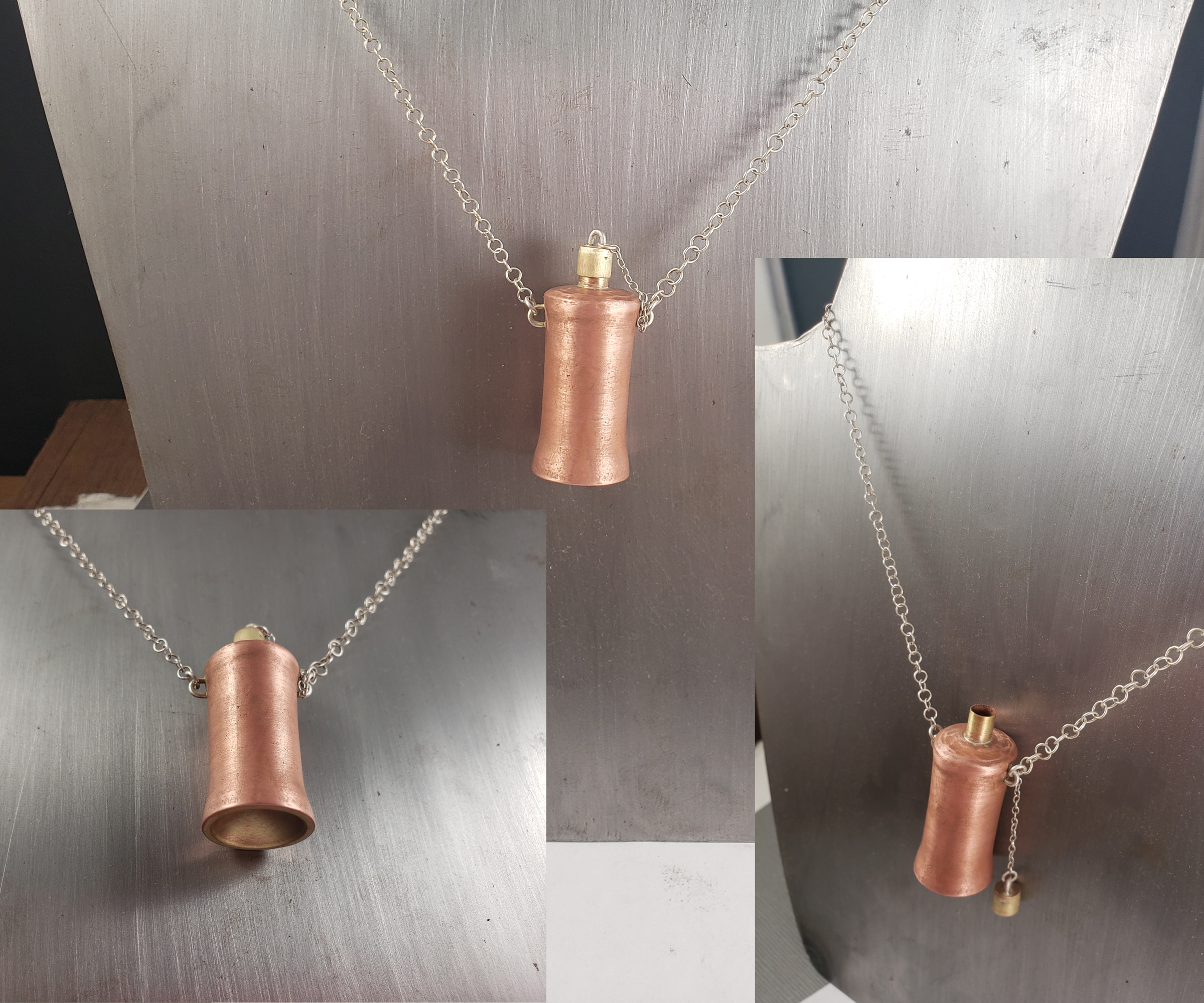 Copper Perfume Flask Pendant W/ Brass Accents