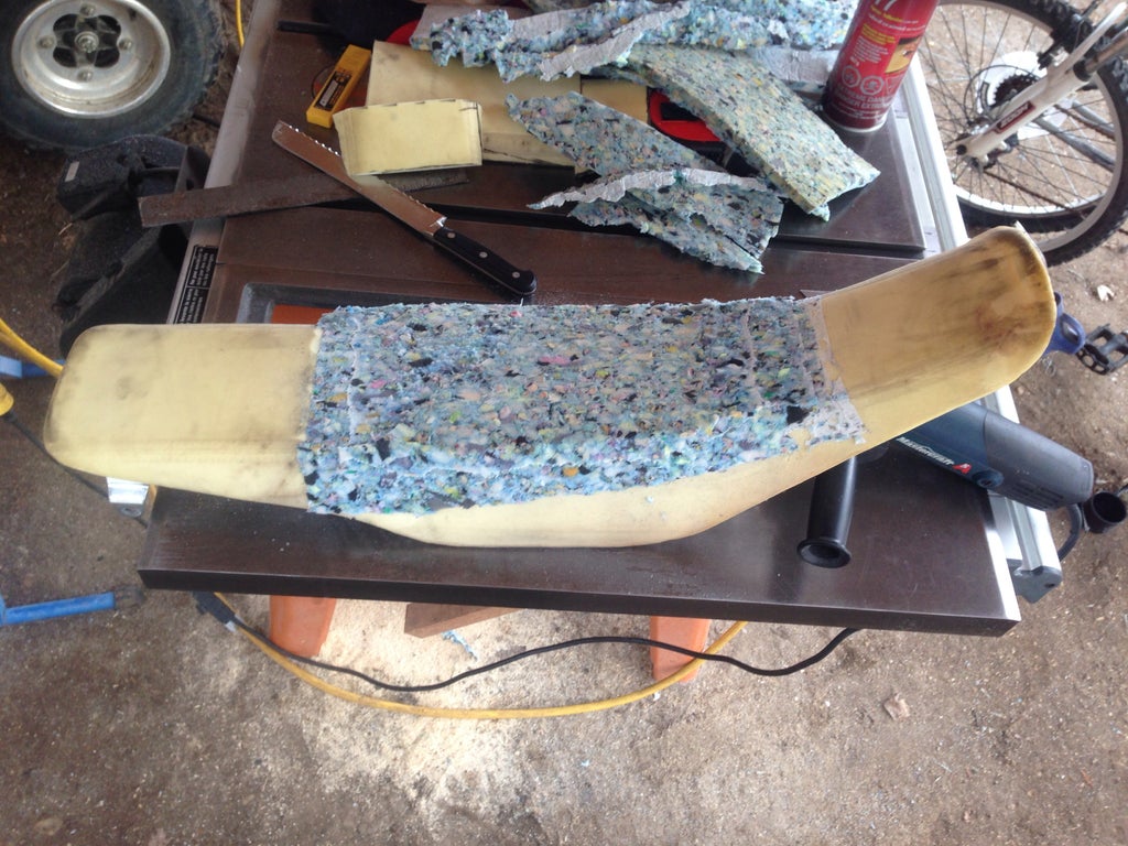 dirt bike seat recovery tools and materials layout