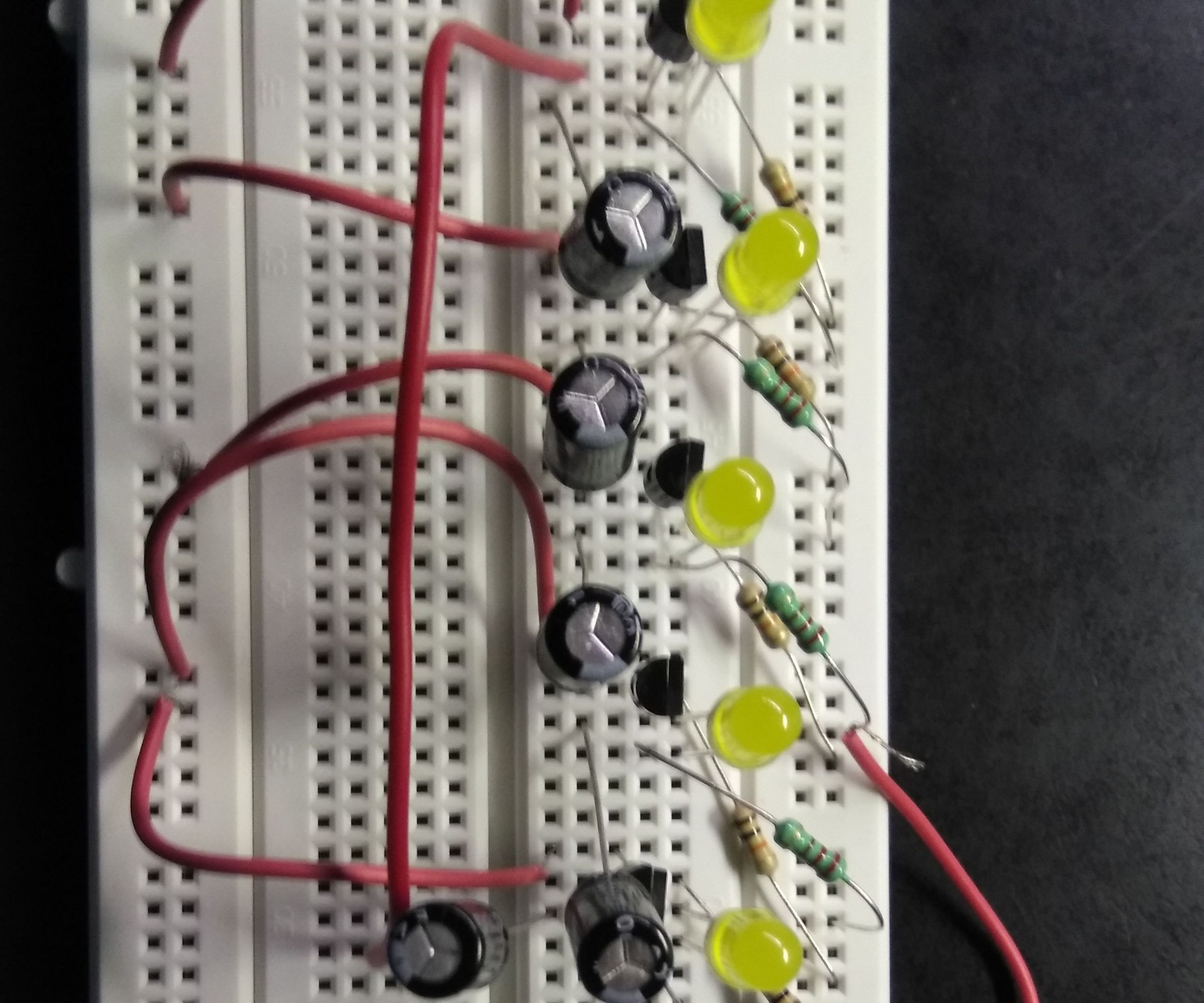 5 LED CHASER USING a TRANSISTOR