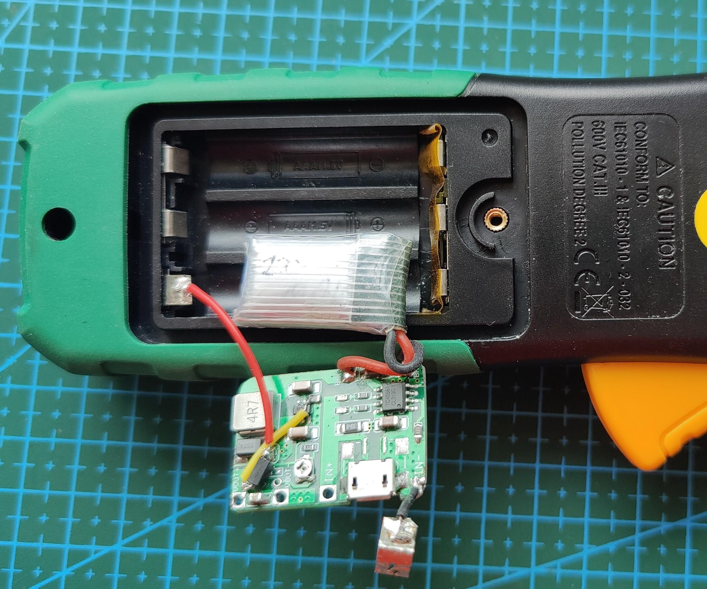 Convert Alkaline Batteries-powered Multimeter to Li-Ion / Li-Pol