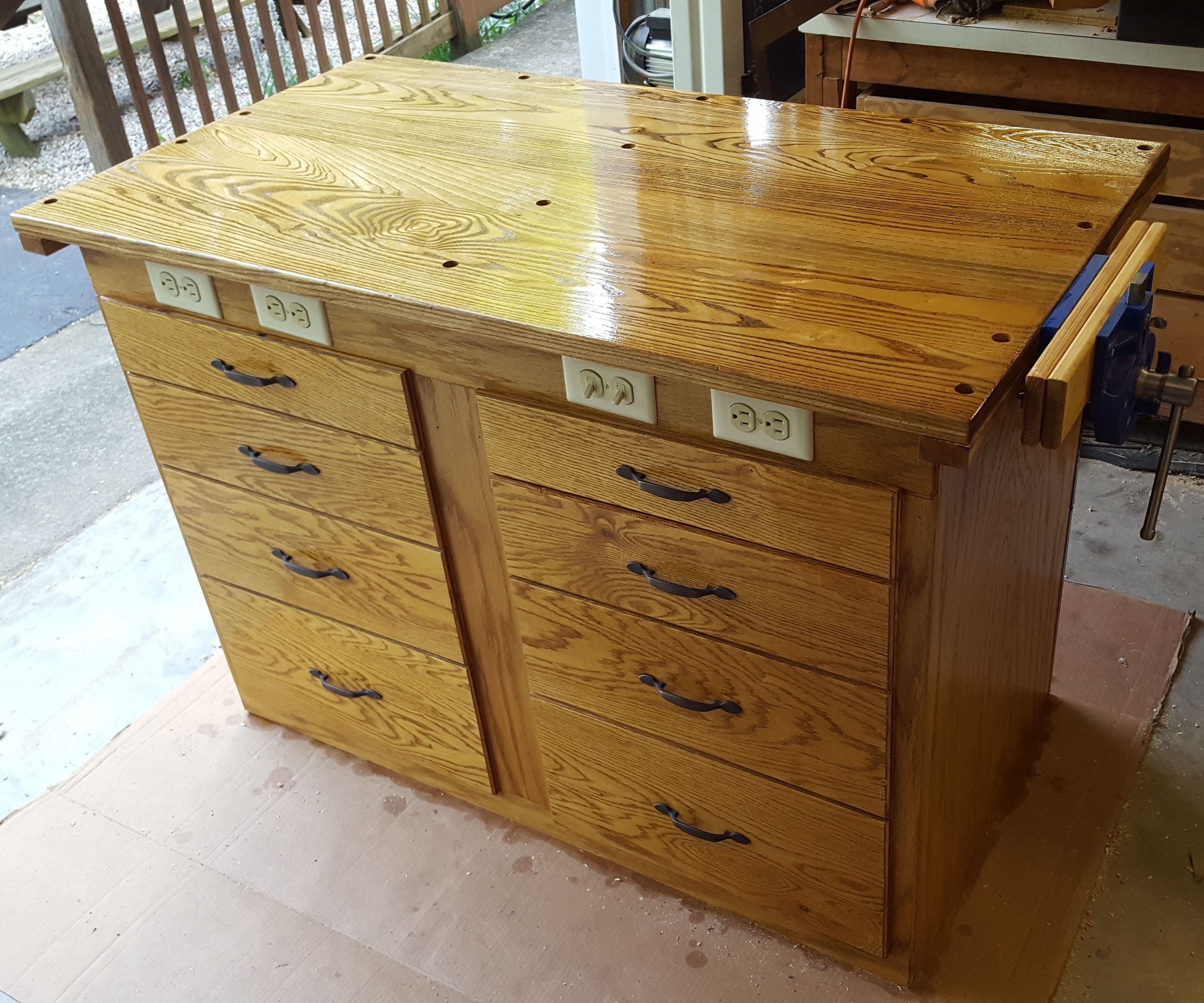 Workbench With Drawers, Power, and Wood Vise