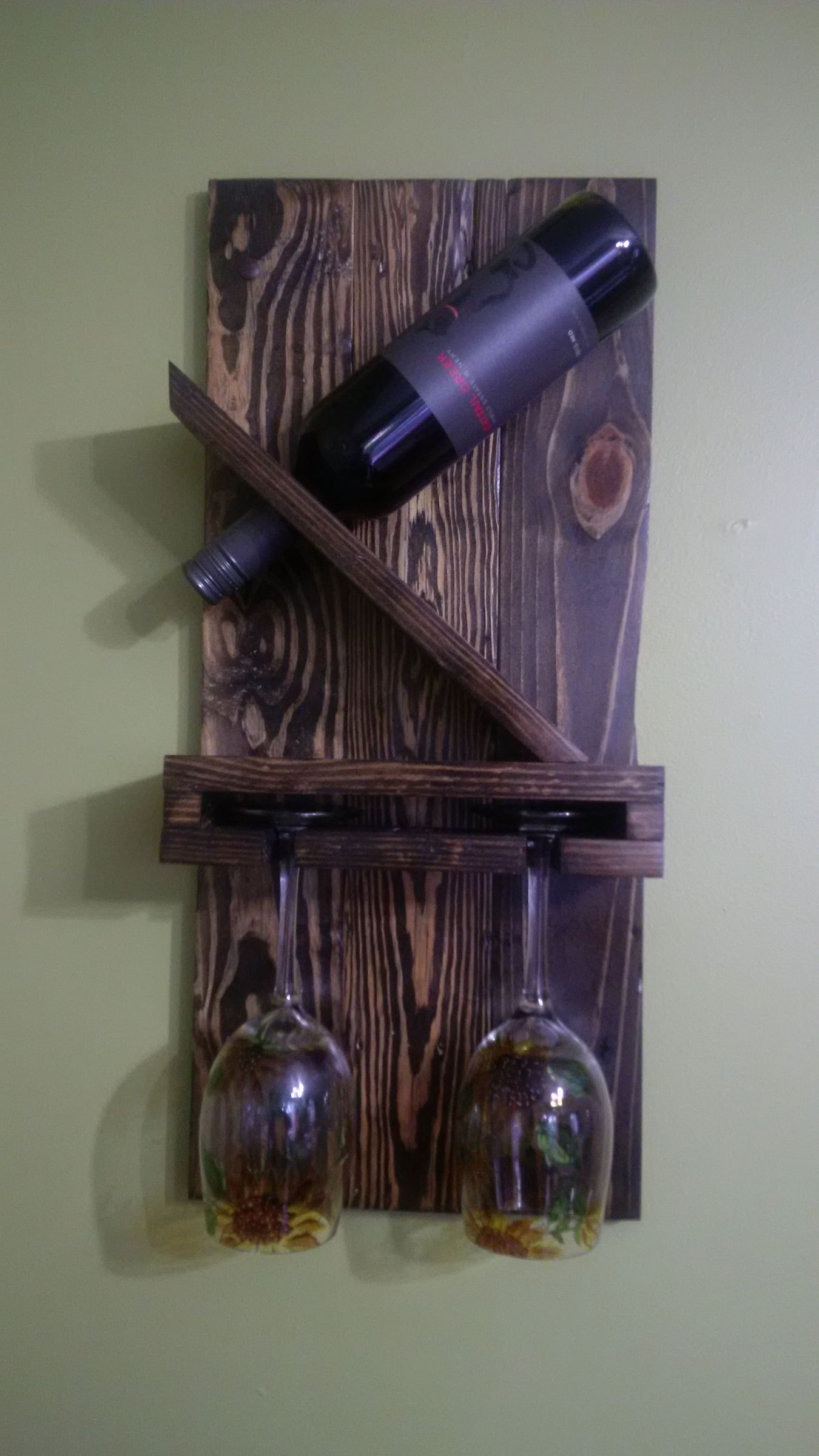 Wine Rack for a Bottle and 2 Cups Out of Pallet