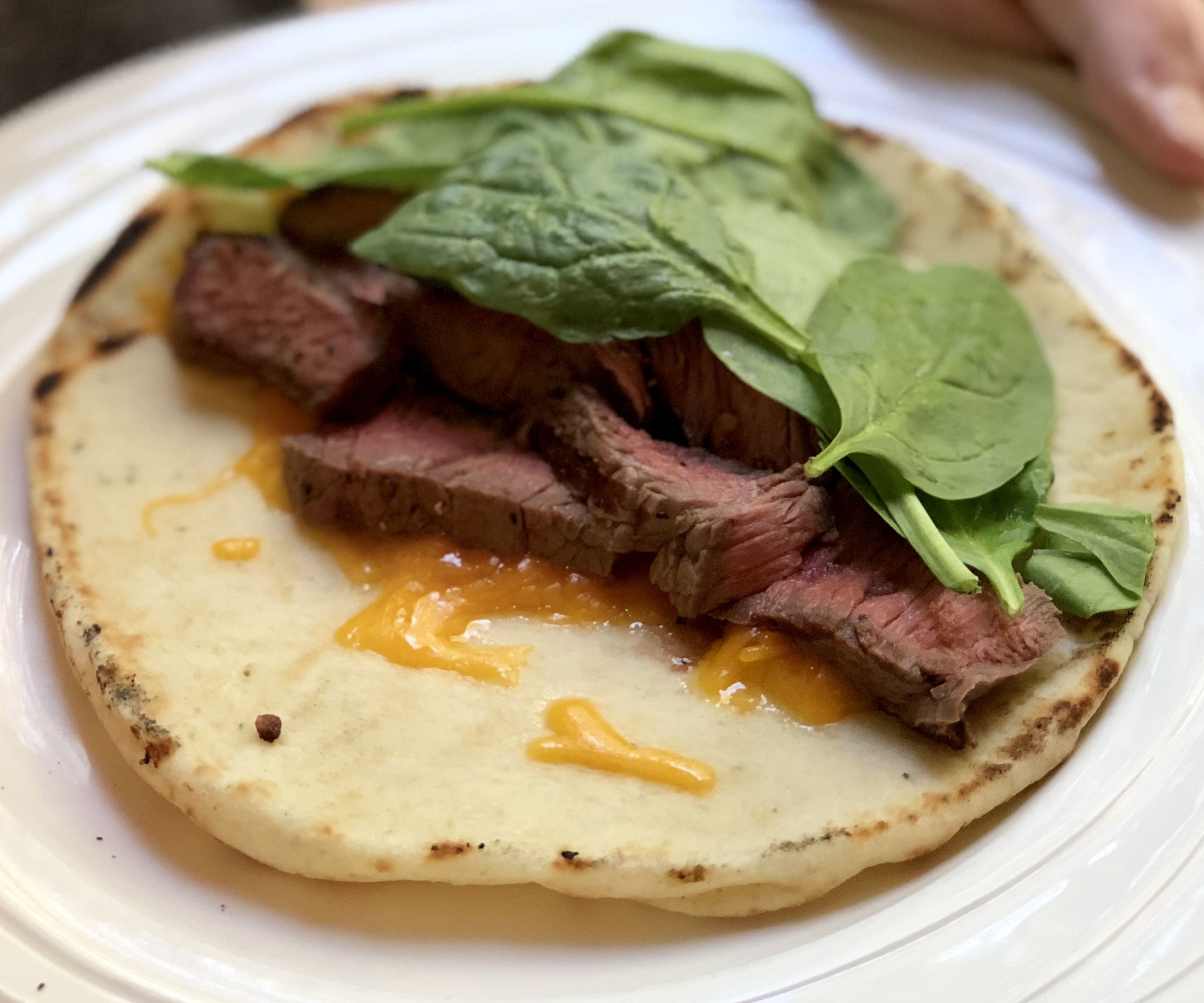 Steak, Cheese and Baby Spinach Naan