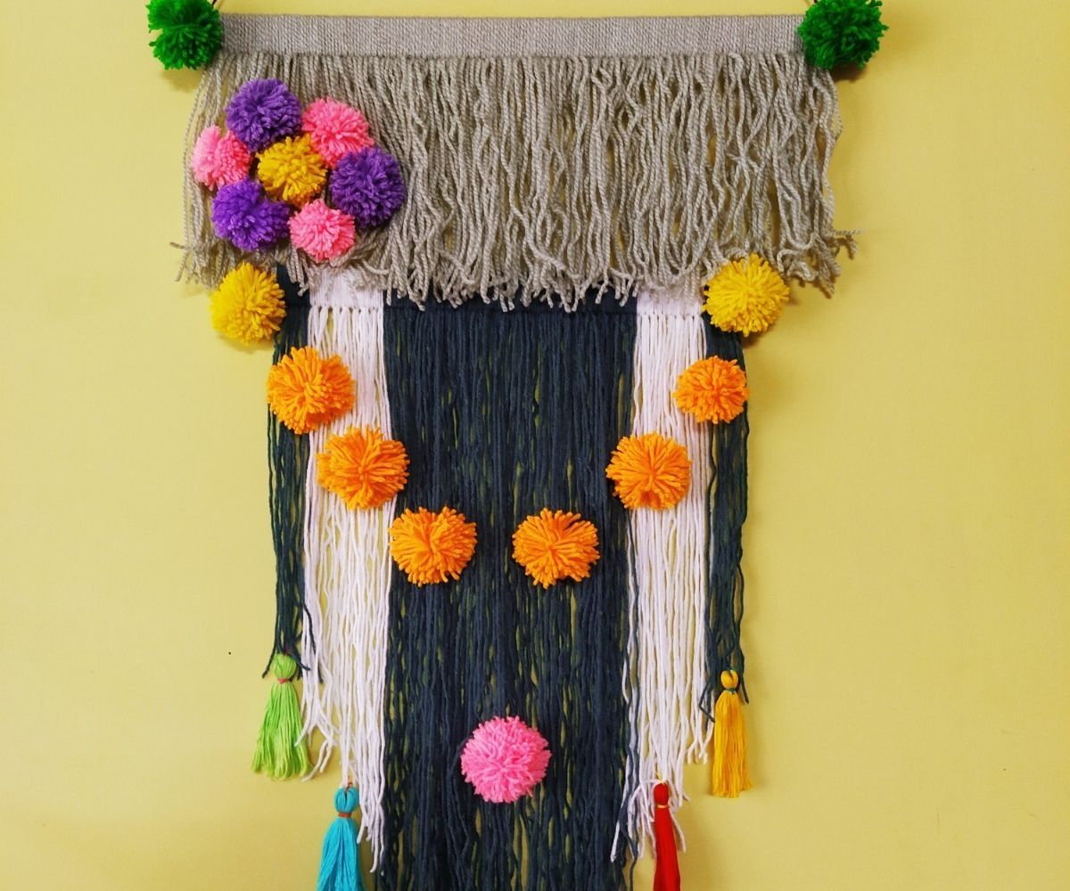 Yarn Wall Hanging With Pom Pom and Tassel