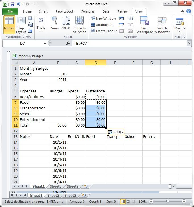 Monthly Budgeting in Excel
