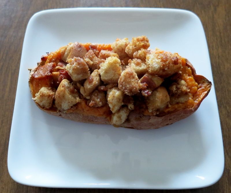 Grilled Twice-Baked Sweet Potatoes With Bacon Cinnamon Bread Topping