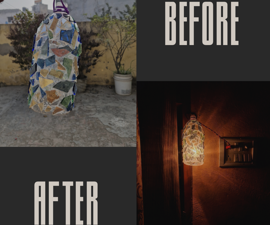 “From Waste to Warmth: DIY Mosaic Bottle Lamp for a Cozy Space”