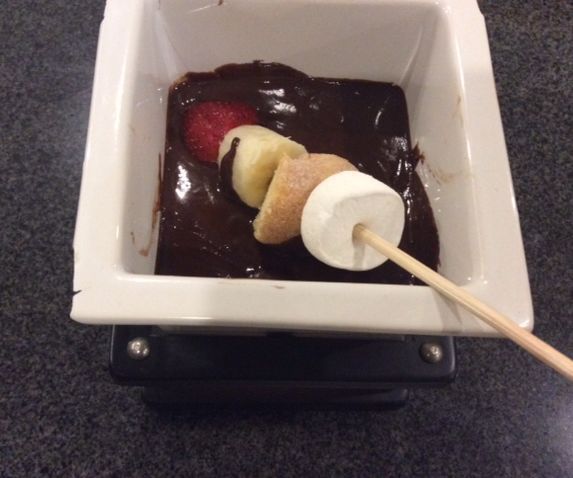 2 Ingredient Chocolate Fondue With Donut and Friut Kabobs