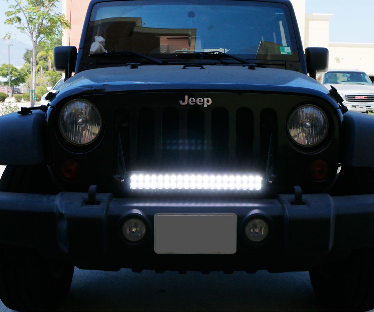 Install IJDMTOY Jeep Wrangler Front Grill LED Light Bar