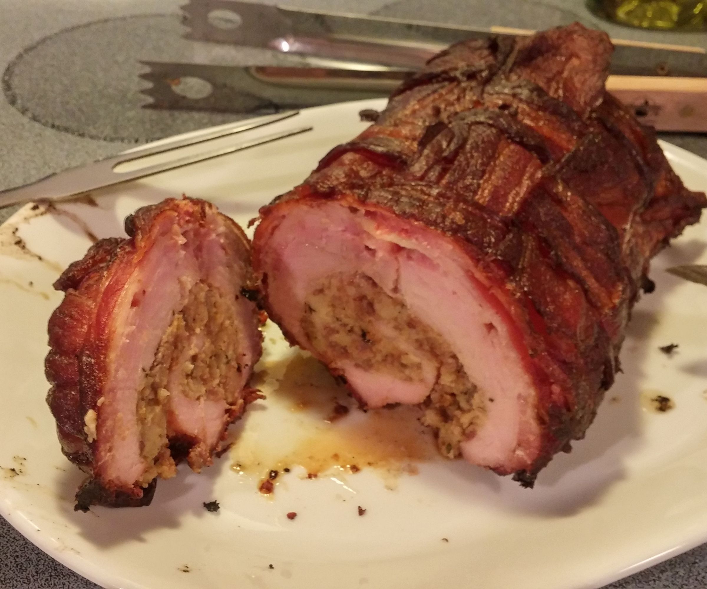 Bacon Wrapped and Stuffed Porketta Style Roast