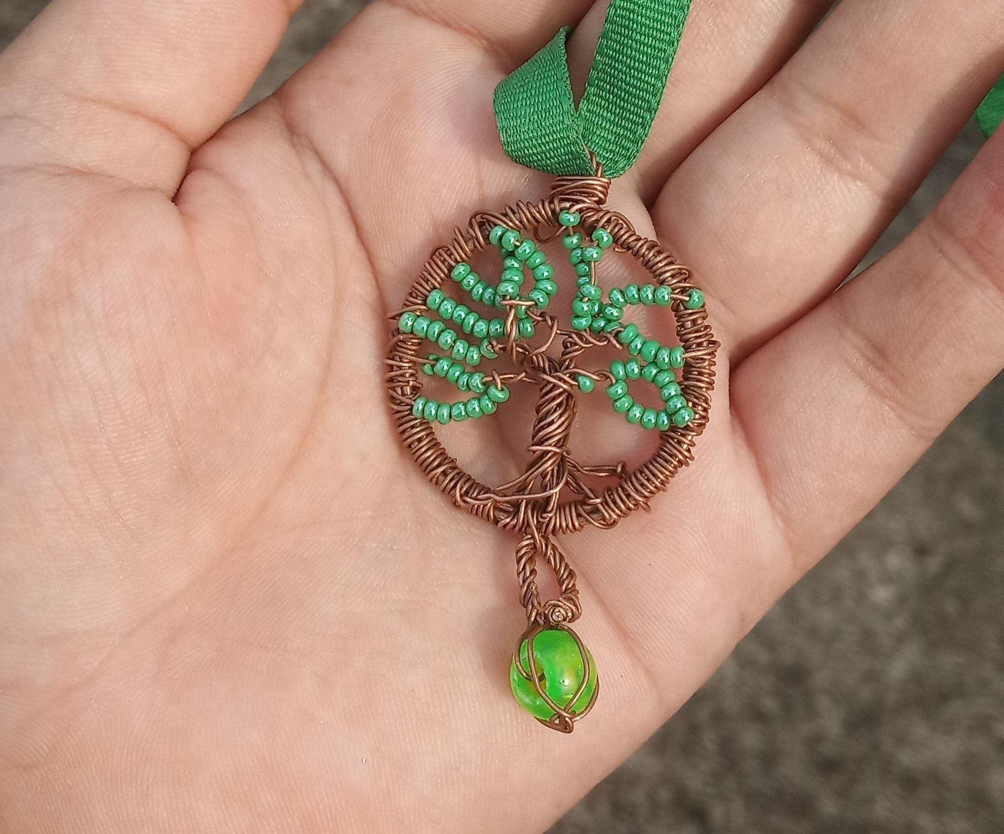 Green Beads Tree of Life Pendant