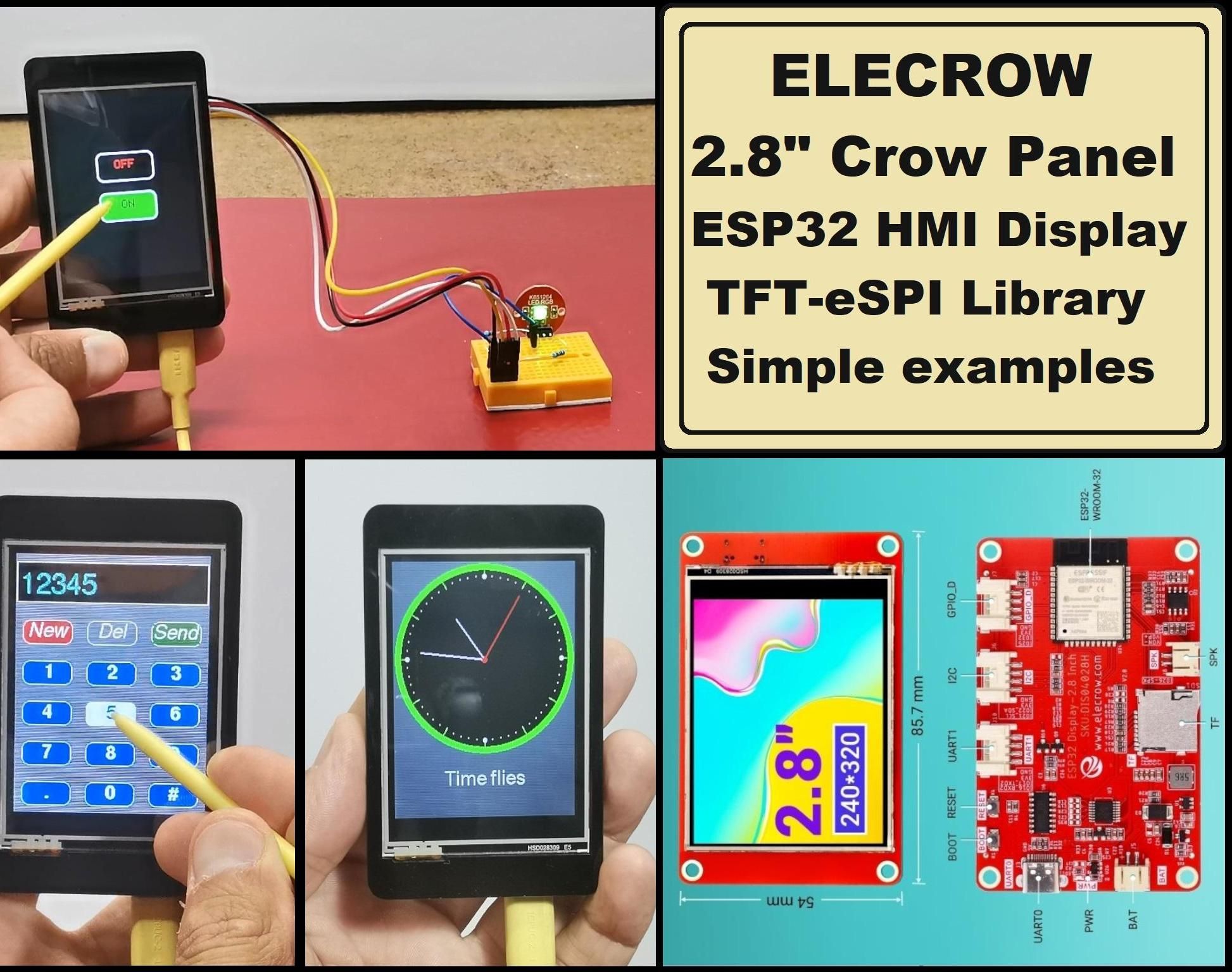 ELECROW Crow Panel 2.8-ESP32 HMI Display - Simple TFT_eSPI Examples
