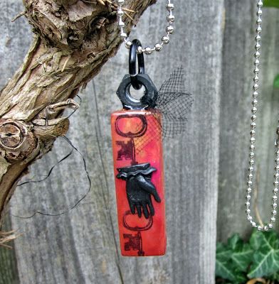Vintage Glove Pendant - Altered Glass Tile Necklace