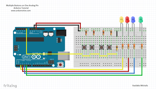 How To: Multiple Buttons on 1 Analog Pin - Arduino Tutorial : 5 Steps ...