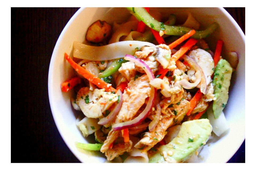 Rice Noodle Salad With Red Curry Chicken and Avocado