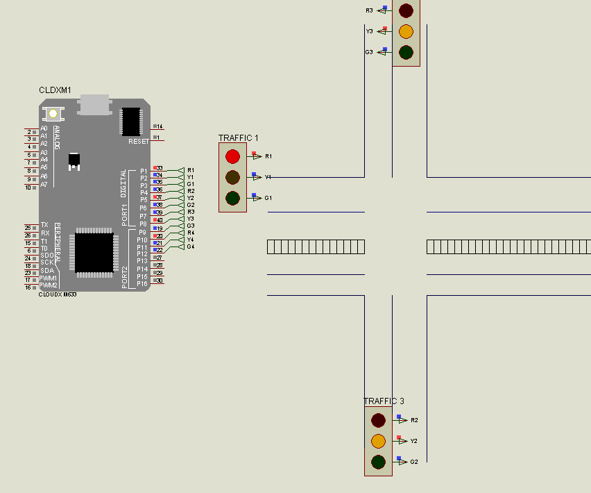 FOUR WAY TRAFFIC LIGHT WITH CLOUDX MICROCONTROLLER