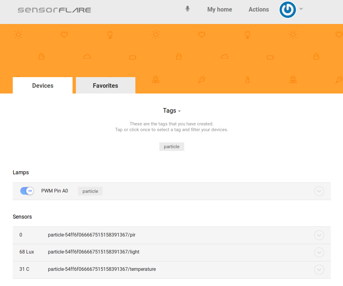 Smart Home Controller With Sensorflare and Spark Core of Particle: Read Your Sensor Values on Sensorflare