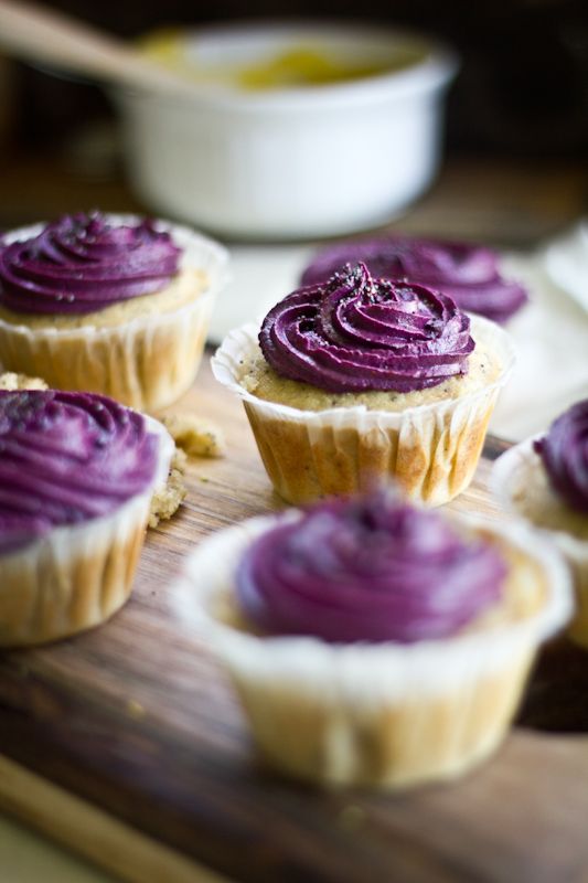 Lemon Poppy Seed Cupcakes with Lemon Curd Filling & Blueberry Cream Cheese Frosting