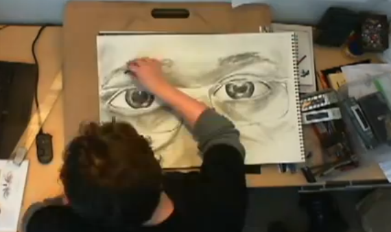 Close Up Self Portrait in Charcoal