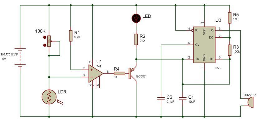 Automatic Light Fence Circuit With Alarm 4 Steps