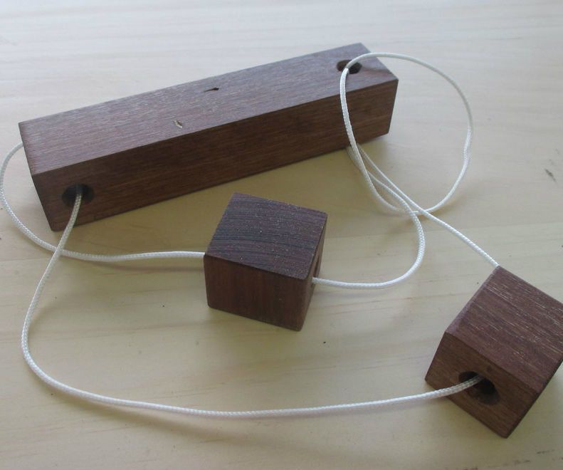 Wooden Cube and String Puzzle