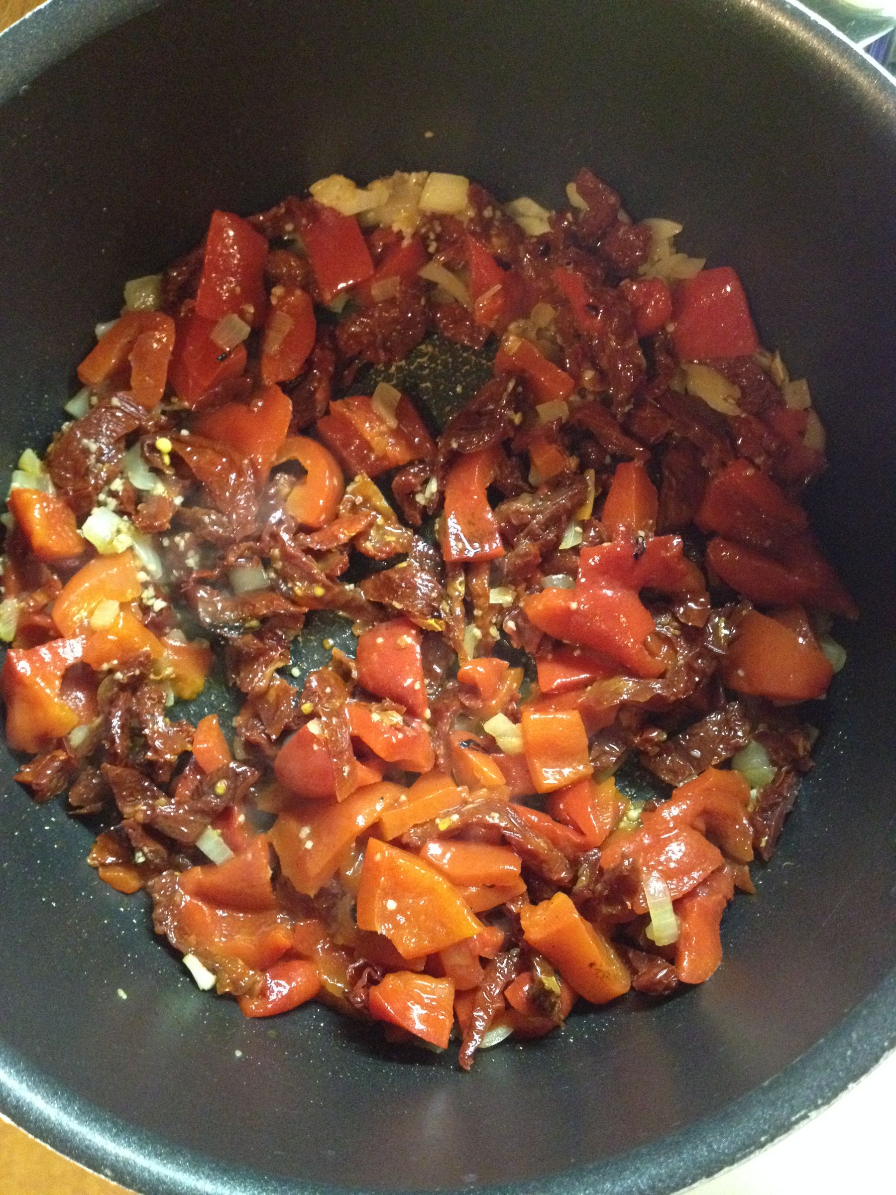 Creamy Sundried Tomato, Roasted Red Pepper and Artichoke Pasta