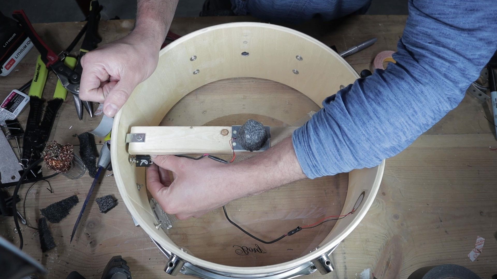 Drum Conversion Acoustic to Electric With DIY Heads and Triggers 6