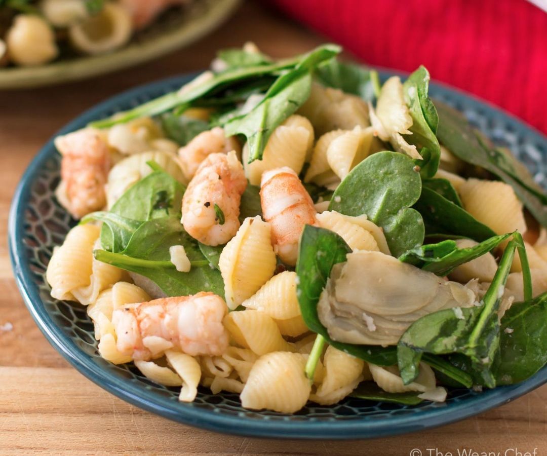 20-Minute Pasta Salad With Shrimp and Spinach