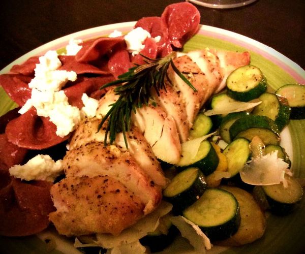 Homemade Beet Bowtie Pasta Meal